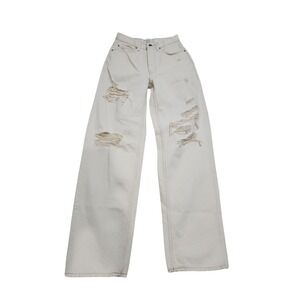 BDG High-Rise Baggy Distressed Jeans Ecru White 26 Urban Outfitters Wide Leg